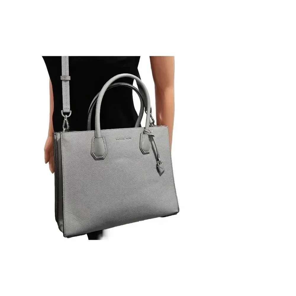 Michael Kors Mercer Large Convertible Pearl Grey Leather Tote Bag